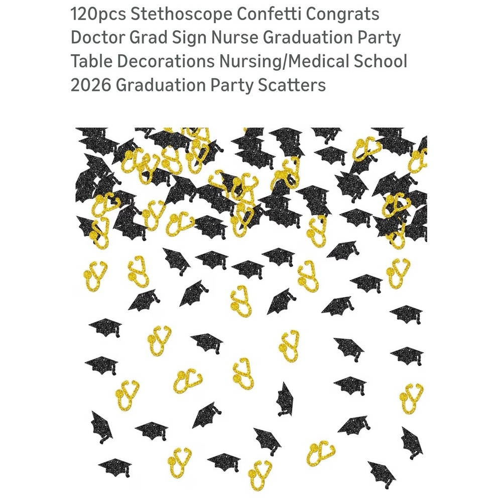 BOGO 120pc Stethoscope Graduation Confetti Black‎ Gold Medical School Party